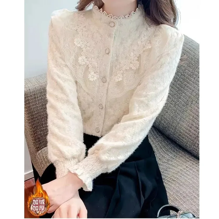衬衫女2025秋冬新款小众设计感内搭加绒打底衫百搭减龄长袖上衣