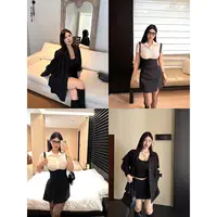 黑泽玄七《忙内爱豆Vivian》夏秋通勤约会微胖显瘦衬衫背带条纹套装
