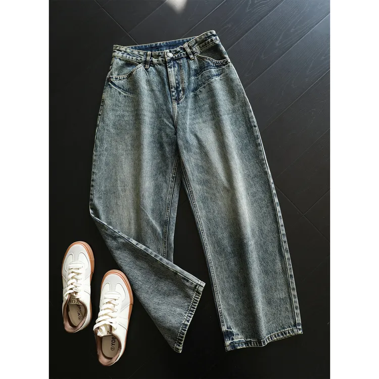 THON BERRY男士百搭休闲通勤弯刀裤做旧水洗牛仔裤长裤潮NZK111SL