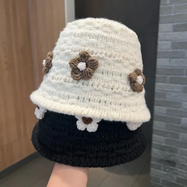 【美丽私物】可爱针织花朵宝宝渔夫帽秋冬季甜美公主百搭保暖盆帽韩