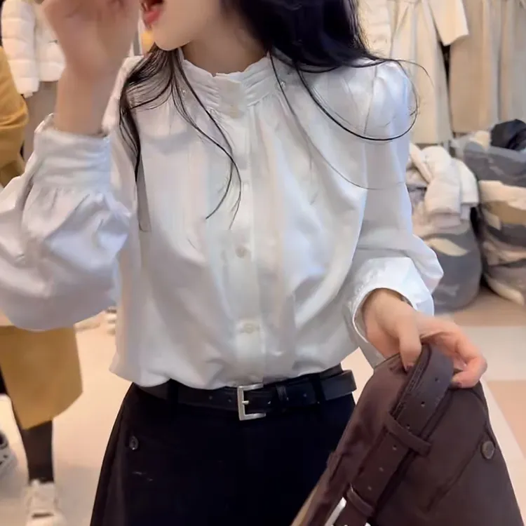 【赵露思同款】静奢风设计感立领长袖衬衫2025新款秋冬时尚女士衬衣