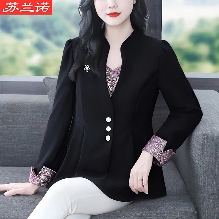 苏兰诺大码女装新中式假两件国风优雅高级温柔上衣ZSX25A0195