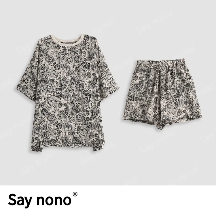 懒猫nono│Saynono 苎麻圆领短袖+短裤套装/ZC10581