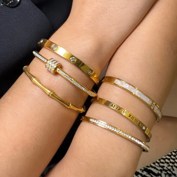 钛钢手链 【发2个】手镯不易变色爱心水滴铃铛金色欧若精灵风1041