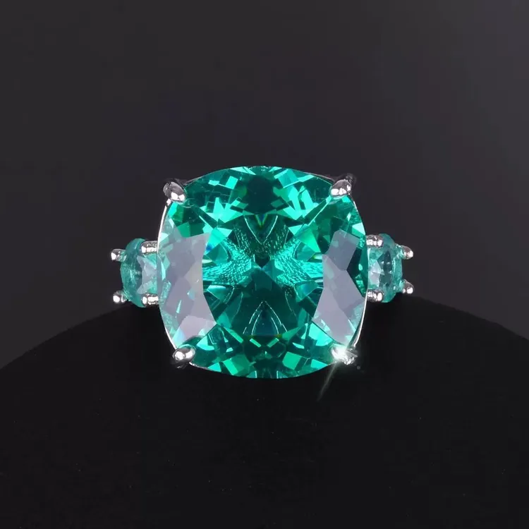 铜合金合成锆石戒指 铜合金合成立方氧化锆绿色戒指轻奢7148-3