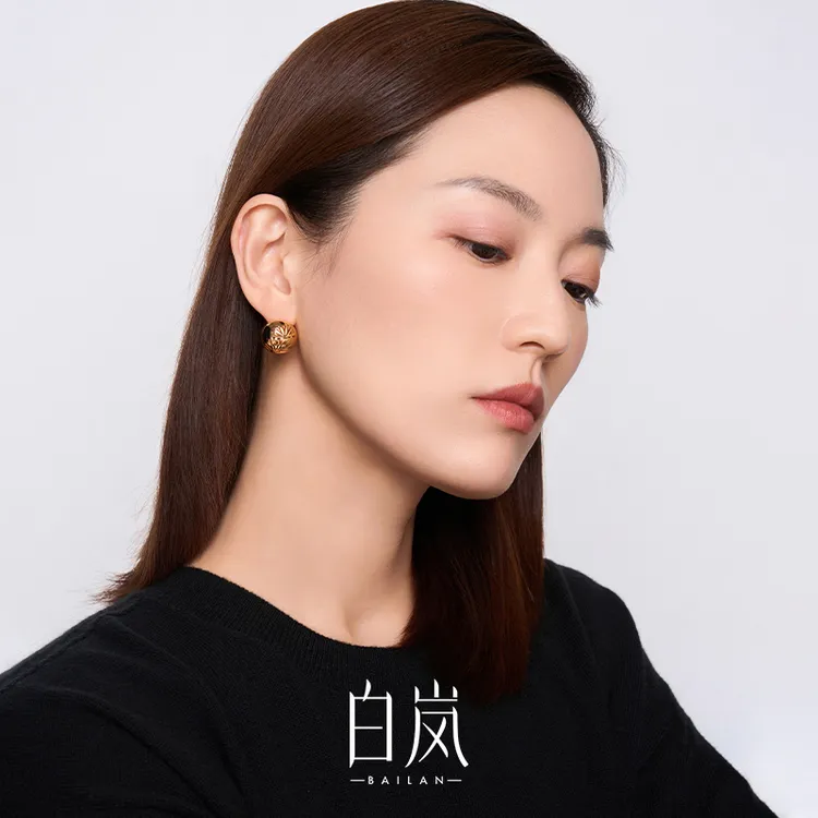 925银耳饰 白岚松叶圆球耳扣女耳环新款精致气质通勤耳饰ED4535