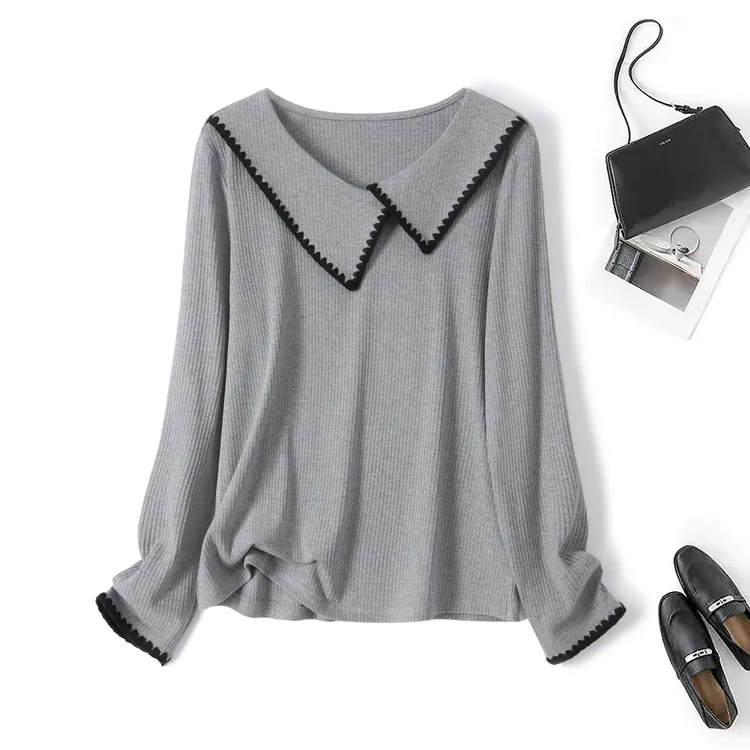 2026春季大码女装韩系设计感小众polo领针织衫女内搭打底衫80402