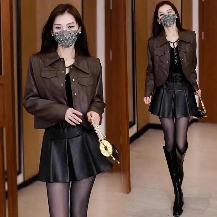 常规时尚皮衣短款外套女2025秋冬加绒洋气质显瘦小个子百搭皮夹克