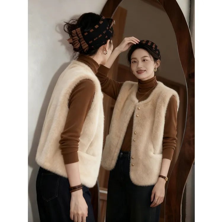 复古高级感毛绒马甲上衣女秋冬2025新款加厚保暖小香风外搭背心潮