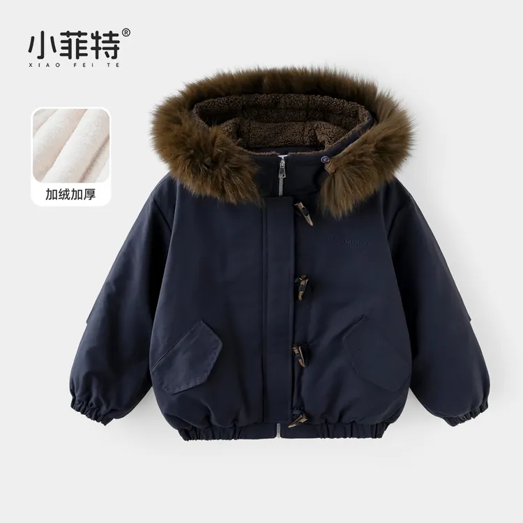小菲特女童冬连帽外套中大童保暖棉衣儿童加厚派克服BGYD57427