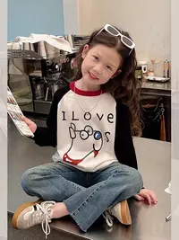 儿童纯棉长袖T恤男童女童打底欧若风拼接宝洋气春款中大童百搭衣