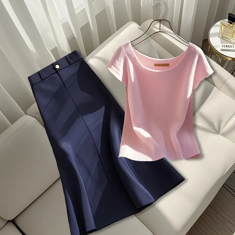 2025夏季新款网红气质炸街独特好看圆领针织上衣修身显瘦a字裙子