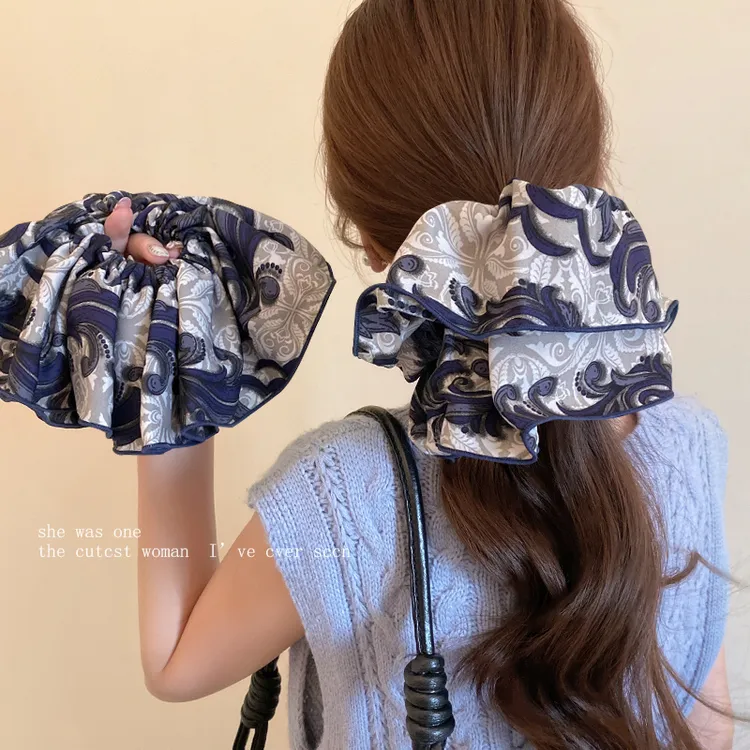 高级感图腾印花大肠发圈2025新款精致扎马尾头绳发绳洋气头花发饰