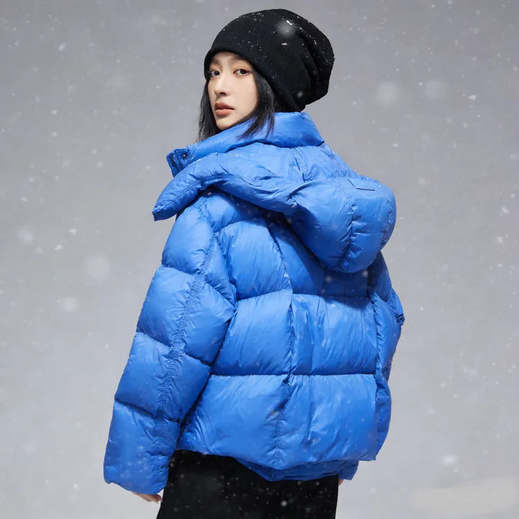 克莱因蓝明星同款多巴胺风格短款连帽白鸭绒冬季保暖百搭显瘦羽绒
