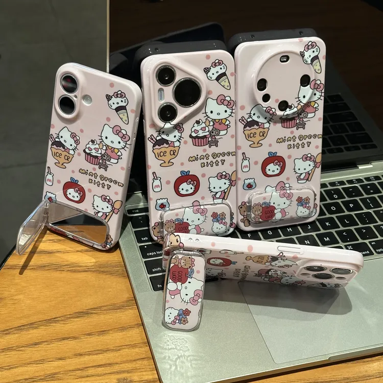 欧克里里波点雪糕kitty支架适用苹果17/16手机壳华为oppo小米vivo