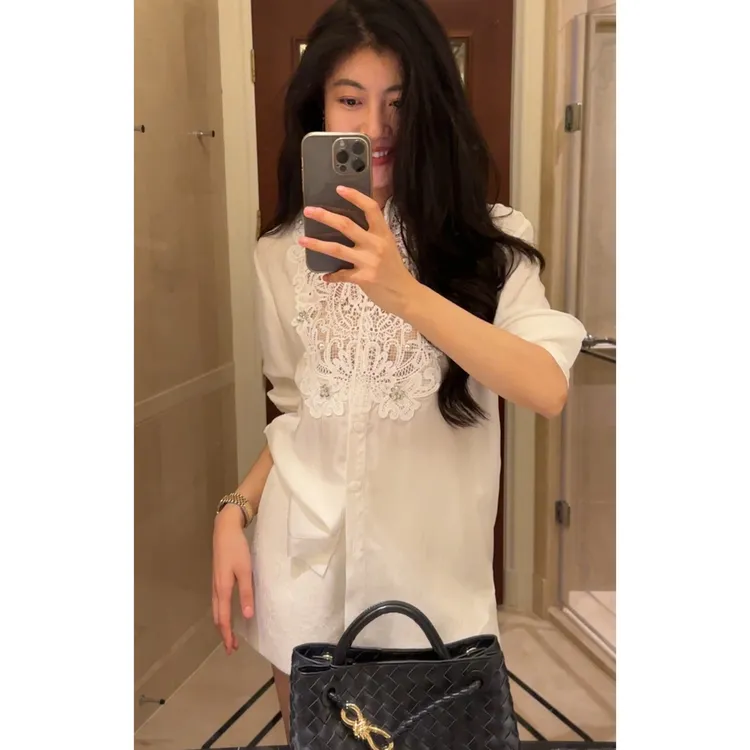 【N·COU】25秋新款【白月光】100醋酯高级感镂空拼接衬衫DY60803
