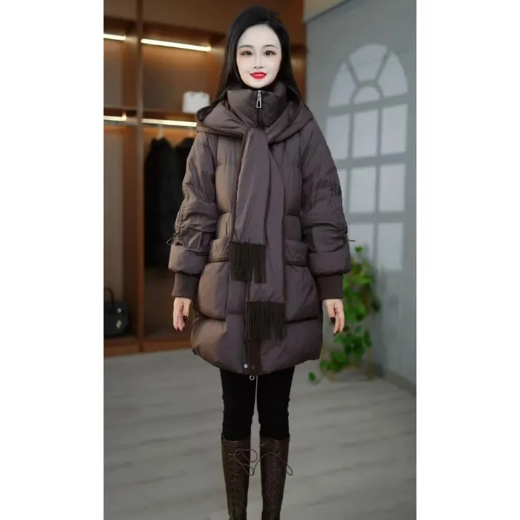 【羽绒服】冬季新款围巾连帽时尚优雅气质百搭显瘦保暖减龄羽绒服