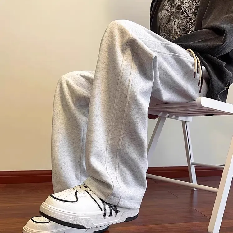 保威特·犀牛早秋港风潮流拼接秋季卫裤直筒裤百搭休闲裤子阔腿裤