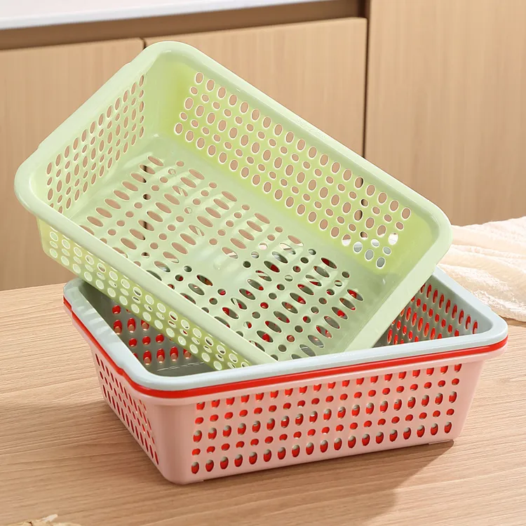 【多规格加厚】蓝色粉蓝白长方形菜篮洗菜篮粉篮沥水篮中式简约收纳