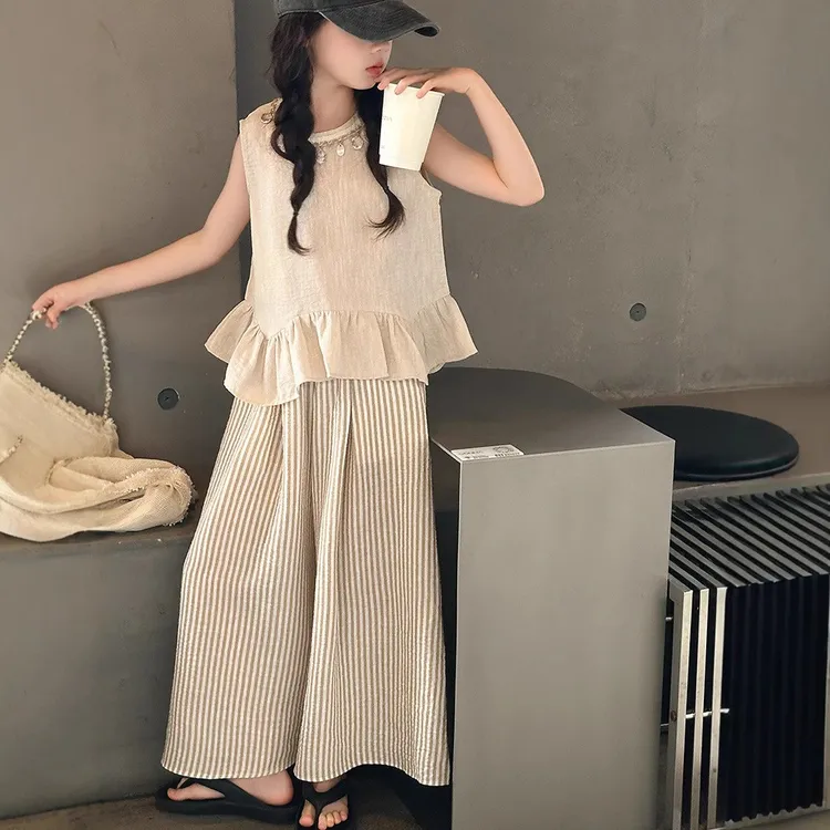 女童套装夏季爆款2025新款儿童夏装洋气女孩波西米亚风阔腿两件套