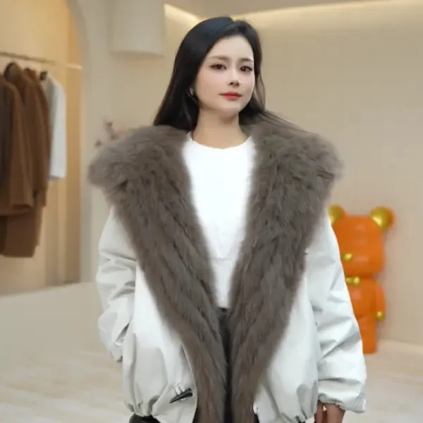2025新款韩版绒服狐狸毛海军领保暖时尚老钱风外套