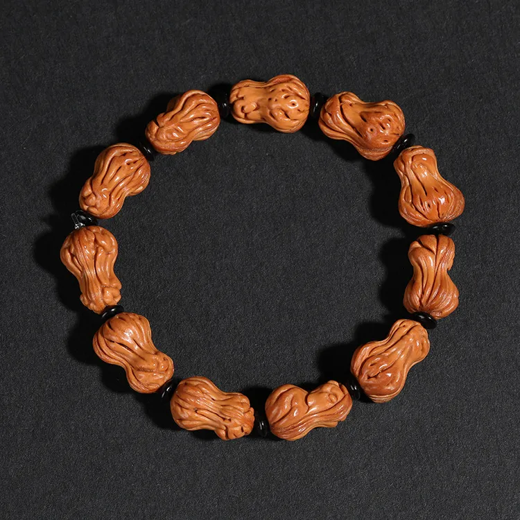 精品桃核手串秦岭龙纹花生葫芦文玩把玩串手持异形桃胡1.5x2.0