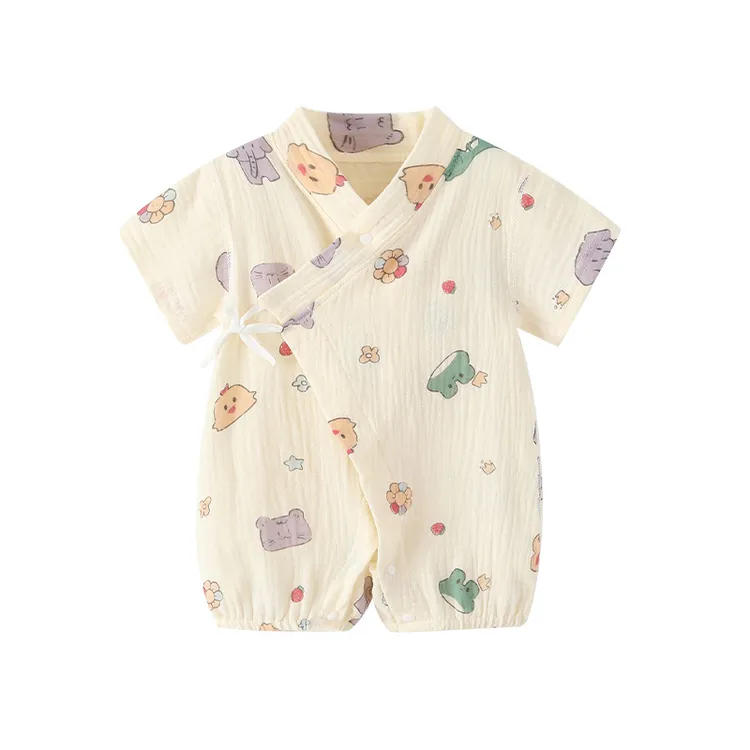 婴儿衣服夏薄款短袖连体衣夏季纱布纯棉宝宝哈衣新生儿爬服夏装