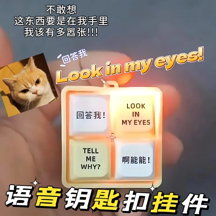 【四格按键】tellmewhy回答我玩具发音发光钥匙扣万恶之源按键挂件