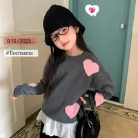 豆几妈 9/15儿童秋冬款心形提花针织套头毛衣女童秋装纯棉毛衫