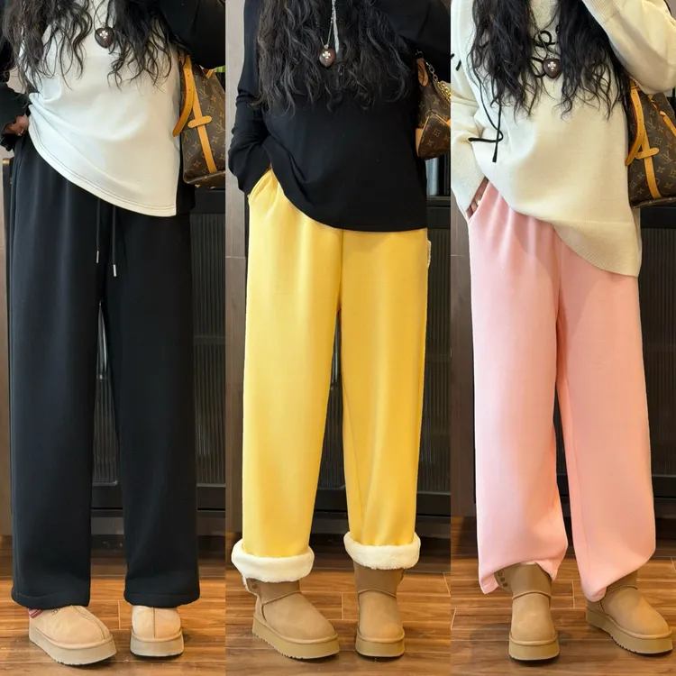 花契“漫长冬季”大码女装冬季宽松200斤胖mm加绒阔腿休闲裤13410-H