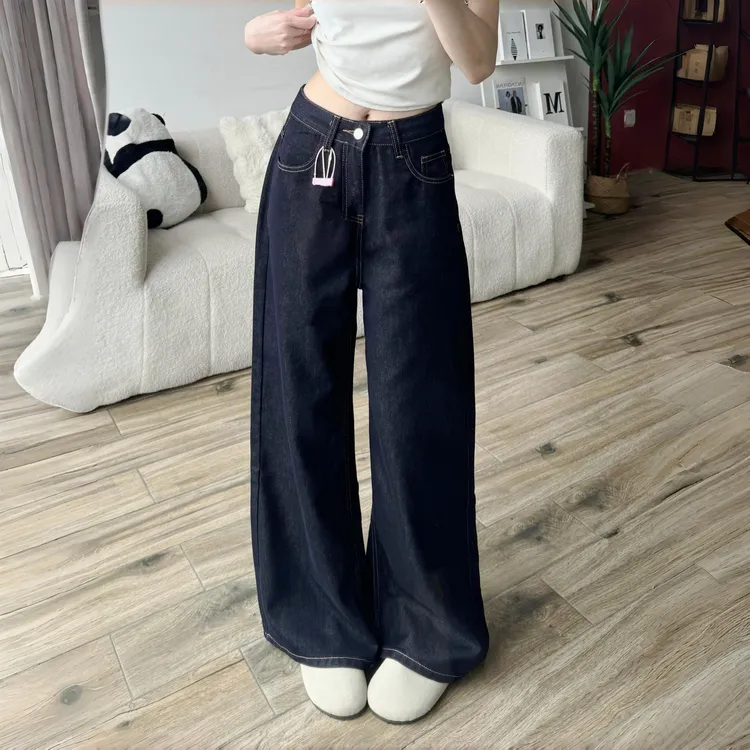 秋季女士新款美式高腰丹宁阔腿裤女新款时尚百搭慵懒风宽松牛仔裤