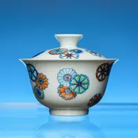 【见山烧】见山烧斗彩皮球花盖碗-