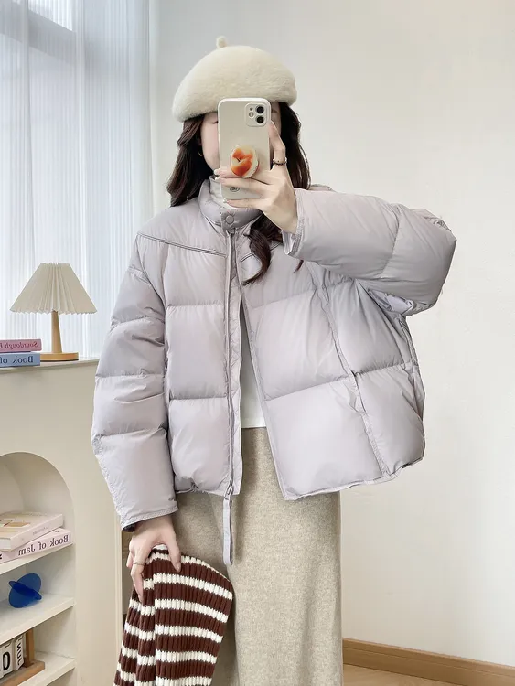2025冬季新款泡芙立领羽绒服女韩版百搭宽松时尚90白鸭绒保暖外套