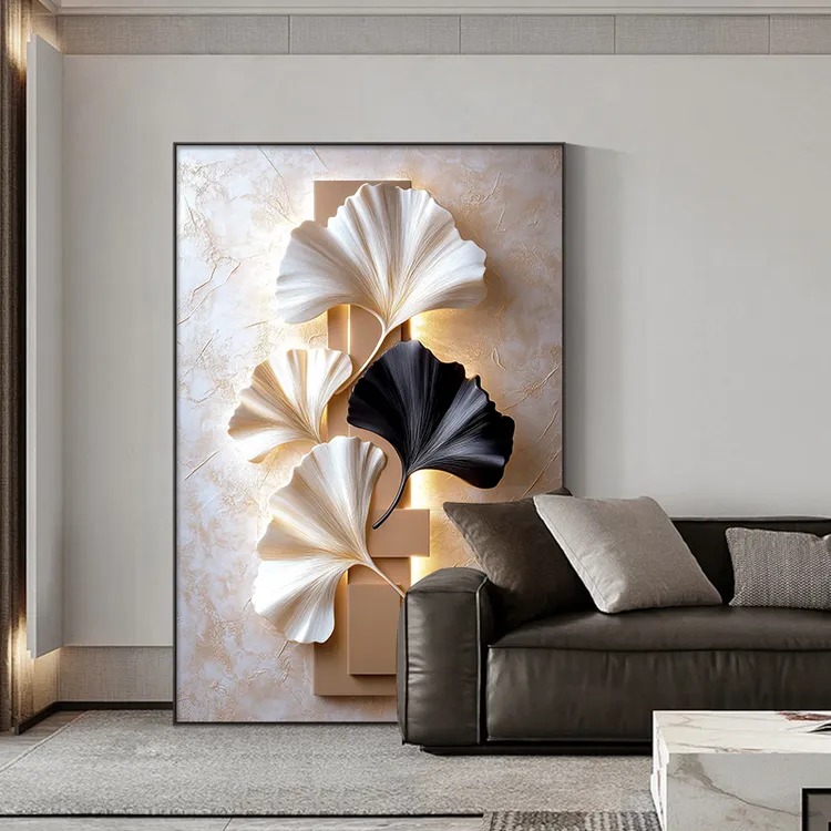 轻奢玄关装饰画2025新款高级感银杏叶简约客厅挂画沙发背景墙壁画
