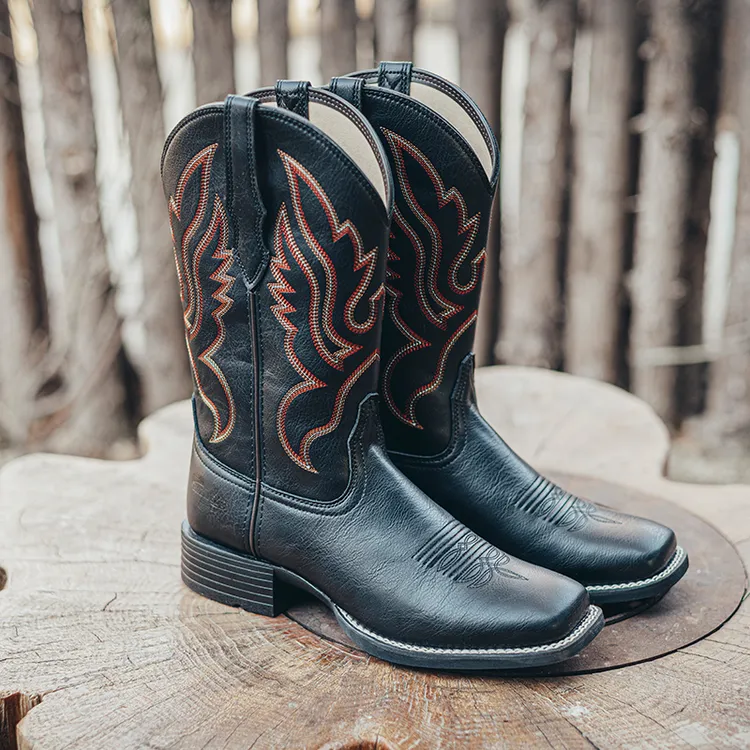 复古西部牛仔靴女鞋民族风时尚靴子骑士高筒牛仔靴刺绣马靴