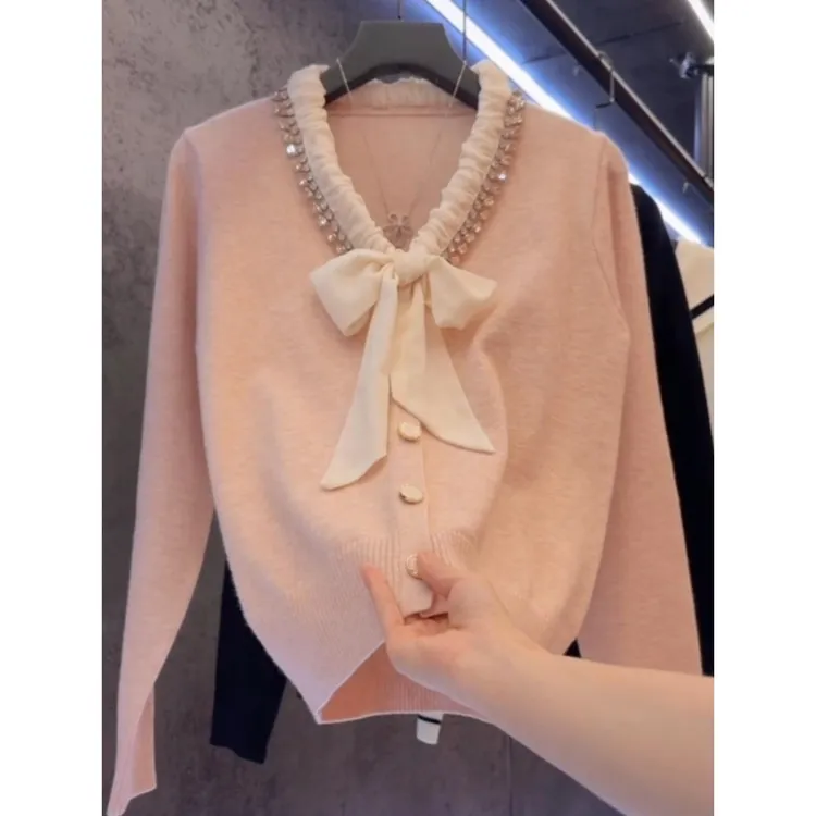 开衫款冬季针织女蝴蝶结毛针织衫时尚开衫气质减龄