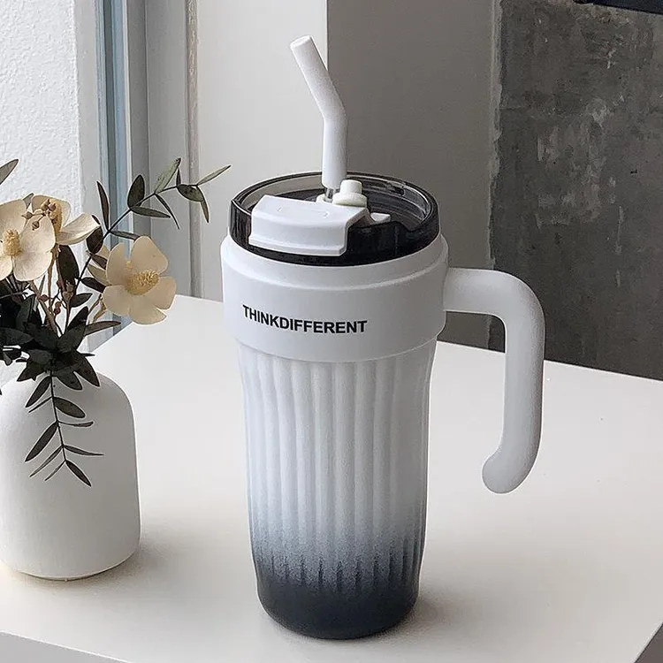 水杯新款冰霸杯大容量双饮渐变色保温杯女生保冷咖啡吸管便携杯子