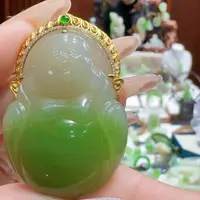 和田玉翠青佛18K金镶嵌