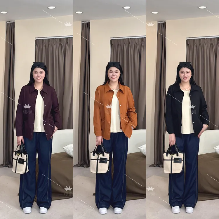 【秋季新款外套】PDM22481秋季新款显瘦百搭复古翻领长袖大码女装