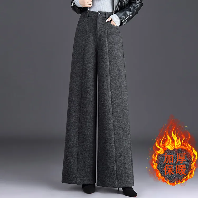 毛呢阔腿裤女秋冬加厚2025新款高腰显瘦宽松慵懒梧桐裤子休闲长裤