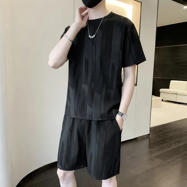 休闲运动套装男士夏季冰丝薄款短袖短裤免搭配一整套帅气男装衣服