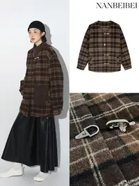 【南北贝】‘格子夹克’秋冬新款复古撞色格子百搭宽松保暖外套 035