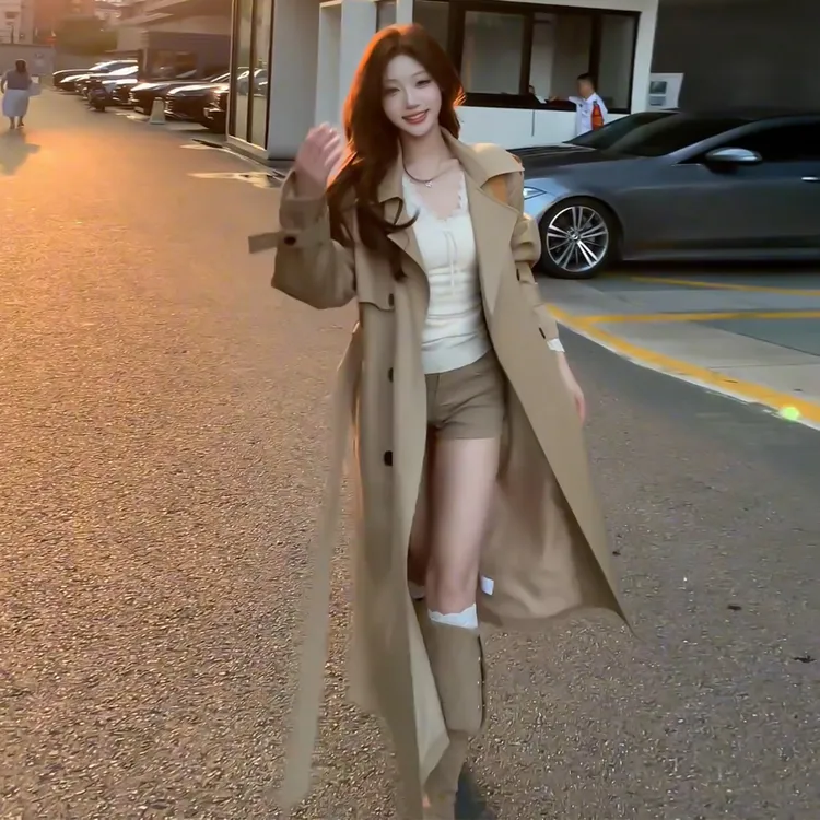 早秋韩系卡其色中长款风衣外套女2025新款秋冬季今年流行爆款大衣