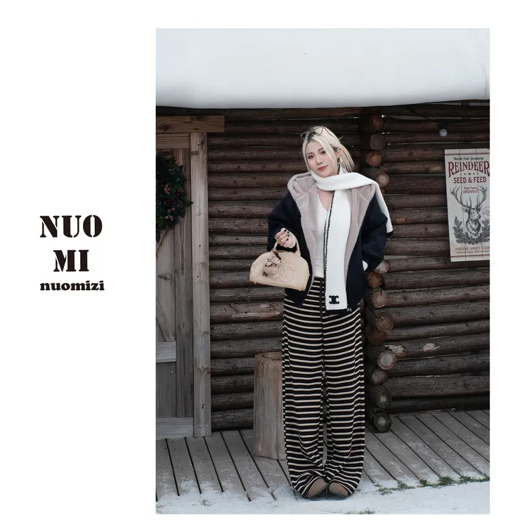 ZOZ糯米子[条纹糯叽叽]秋冬款条纹遛弯裤加厚加绒软糯显瘦阔腿裤