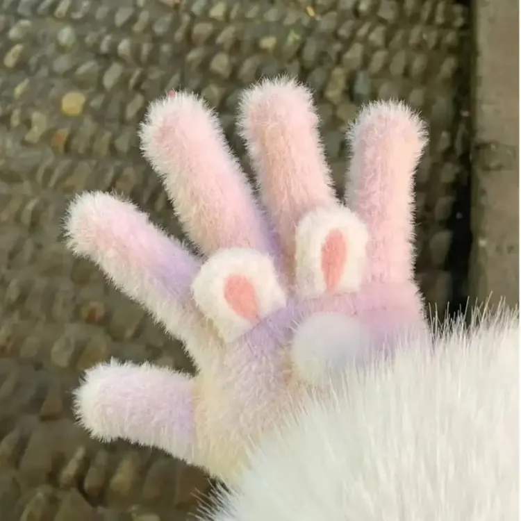 猫咪耳朵可爱少女心针织手套保暖分指毛绒可触屏冬天骑行学生防寒
