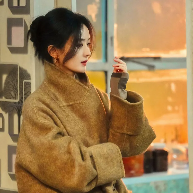 乔妍的心事赵丽颖同款老钱风复古棕色宽松版长款双面呢子冬季大衣