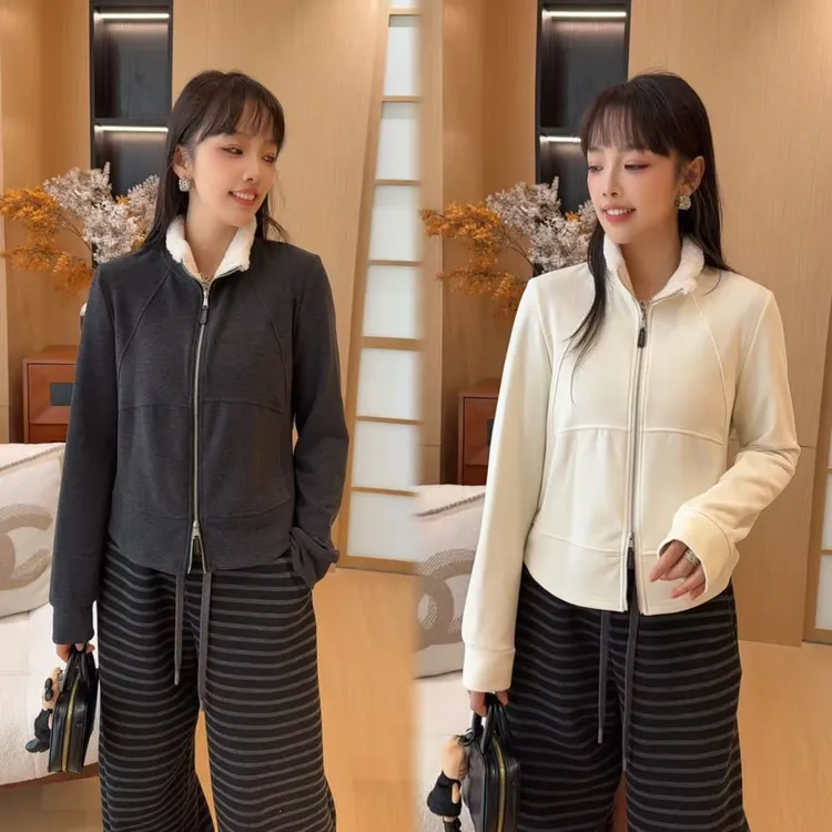 二姐的宝藏冬季休闲立领纯色防风加绒加厚拉链长袖卫衣#25493