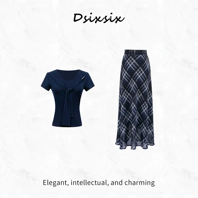 Yeah Me/也觅【蓝椰雨季】夏季新款优雅气质蓝色高级感连衣裙套装女