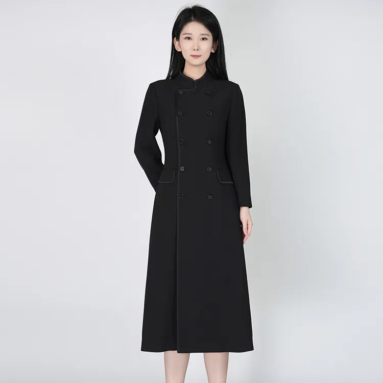 浒城古娘国风立领百搭气质长裙女黑色显瘦悦微连衣裙HASS010030