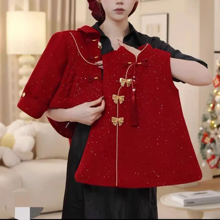 女童拜年服2025冬季新款洋气旗袍时尚千金风小香风汉服连衣裙套装